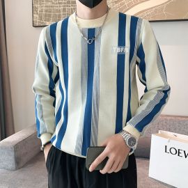Casual Soft Waxy Vertical Striped Knit Sweater