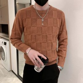 Solid color checkerboard plaid casual knitted sweater