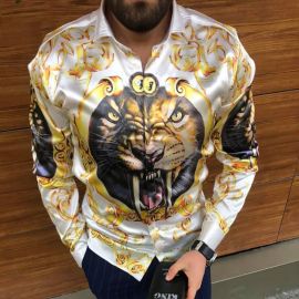 Men's Cardigan Lion Print Long Sleeve Slim Fit Shirt
