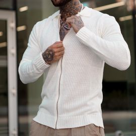 Solid Color Long Sleeve Casual Zip Knit Sweater