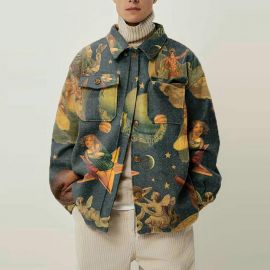 Men's Printed Lapel Loose Casual Jacket