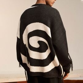 swirl-print crew-neck cardigan sweater