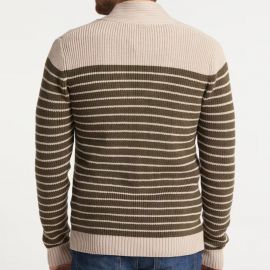 Men's V-Neck Striped Cardigan Long Sleeve Knit Sweater