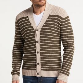 Men's V-Neck Striped Cardigan Long Sleeve Knit Sweater