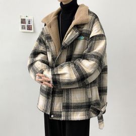 lambskin plaid fleece padded jacket