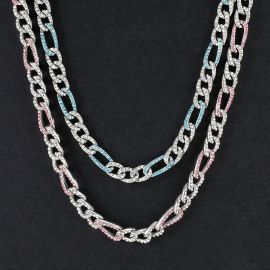 7mm Iced Figaro Chain-White&Blue/White&Pink