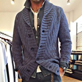men's long sleeve sweater knitted lapel