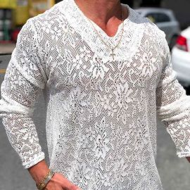 Patterned Cutout Sexy Long Sleeve T-Shirt