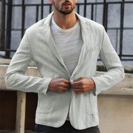 Casual men's cotton linen loose solid color thin suit coat