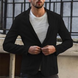 Casual men's cotton linen loose solid color thin suit coat