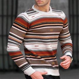 Casual loose round neck color stripe sweater