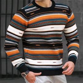 Casual loose round neck color stripe sweater