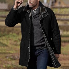 Men's medium long loose woolen coat