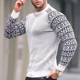 Printed pullover color contrast sweater