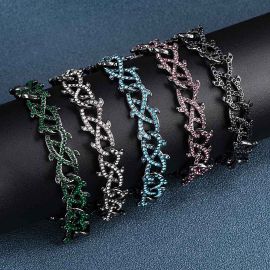 12mm Iced Crown of Thorns Bracelet-Emerald/Black/Blue/Purple/White