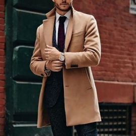 Men's medium length reversible woolen coat