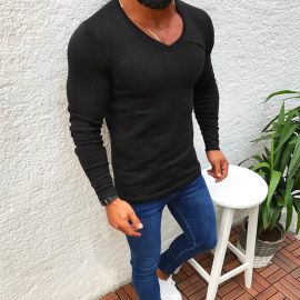 Slim long sleeve round neck pullover t-shirt