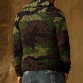 Camo lapel slim jacquard sweater