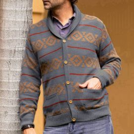 Stripe long sleeve grey cardigan sweater
