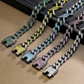 10mm Iced Cuban Barb Wire Chain and Bracelet Set-Emerald/Black/Blue/Yellow/Purple/White