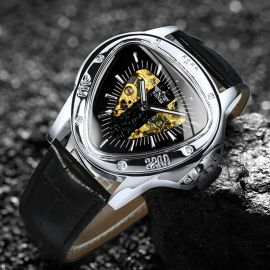 Triangle Skeleton Mechanical Automatic Watch with Leather Strap