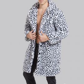 Leopard print lapel long coat