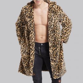 Leopard print lapel long coat