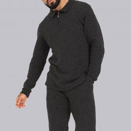 Textured printed long sleeved polo shirt sports suit