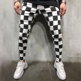 Black and white plaid casual pants