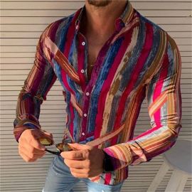striped lapel button shirt