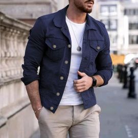 Fashion casual slim multi-pocket button jacket