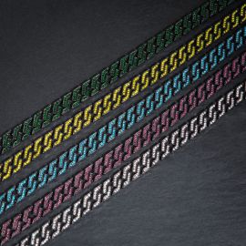 14mm Iced Cuban Link Chain in Black Gold-Emerald/Blue/Yellow/Purple/White