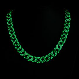 14mm Iced Glow in the Dark Green Enamel Miami Cuban Chain in Black Gold