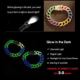 14mm Iced Glow in the Dark Multi-Color Enamel Miami Cuban Chain and Bracelet Setn
