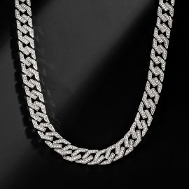 14mm Iced Cuban Link Chain in White Gold