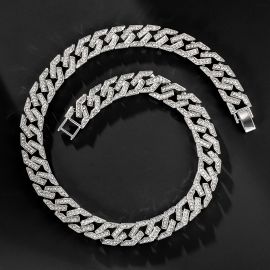 14mm Iced Cuban Link Chain in White Gold