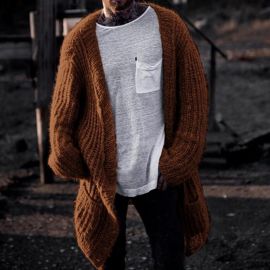 Men's solid color medium long sweater