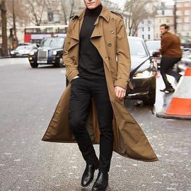 Fashion men's mid-length trench coat