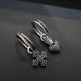 Asymmetric Iced Black Cross Crown Heart Earrings