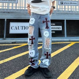 Cross Skull Embroidery Jeans