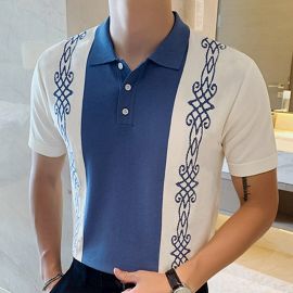 Blue And White Color Block Polo Shirt
