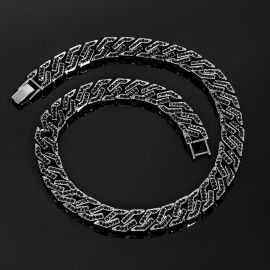 14mm Iced Cuban Link Chain and Bracelet Set in Black Gold