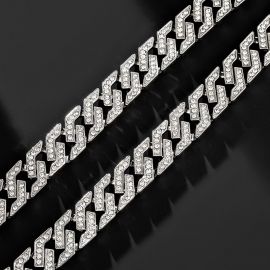 14mm Iced Cuban Link Chain and Bracelet Set in White Gold
