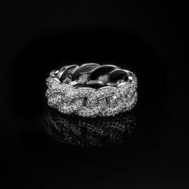 Iced 8mm Paved Cuban Ring in White Gold