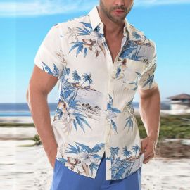 Fashion Hawaiian Printed Short Sleeve Lapel Beach Shirt