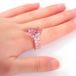 Pink Teardrop Emerald Cut Ring in Rose Gold