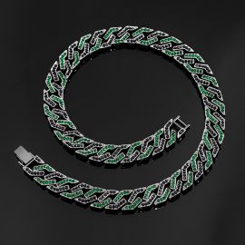14mm Iced Emerald&Black Cuban Link Chain and Bracelet Set in Black Gold