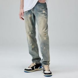 Five-pointed Star Print Straight Jeans