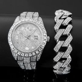 Iced Roman Numerals Watch+Iced 20mm Cuban Bracelet Set