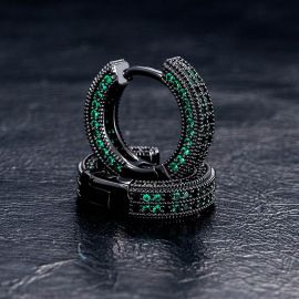 Set of 3 pairs of Iced Emerald Circle Hoop Earrings